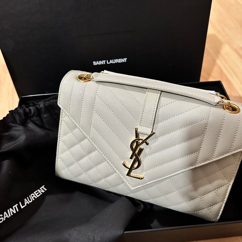 YSL Envelope medium quilted textured-leather shoulder bag